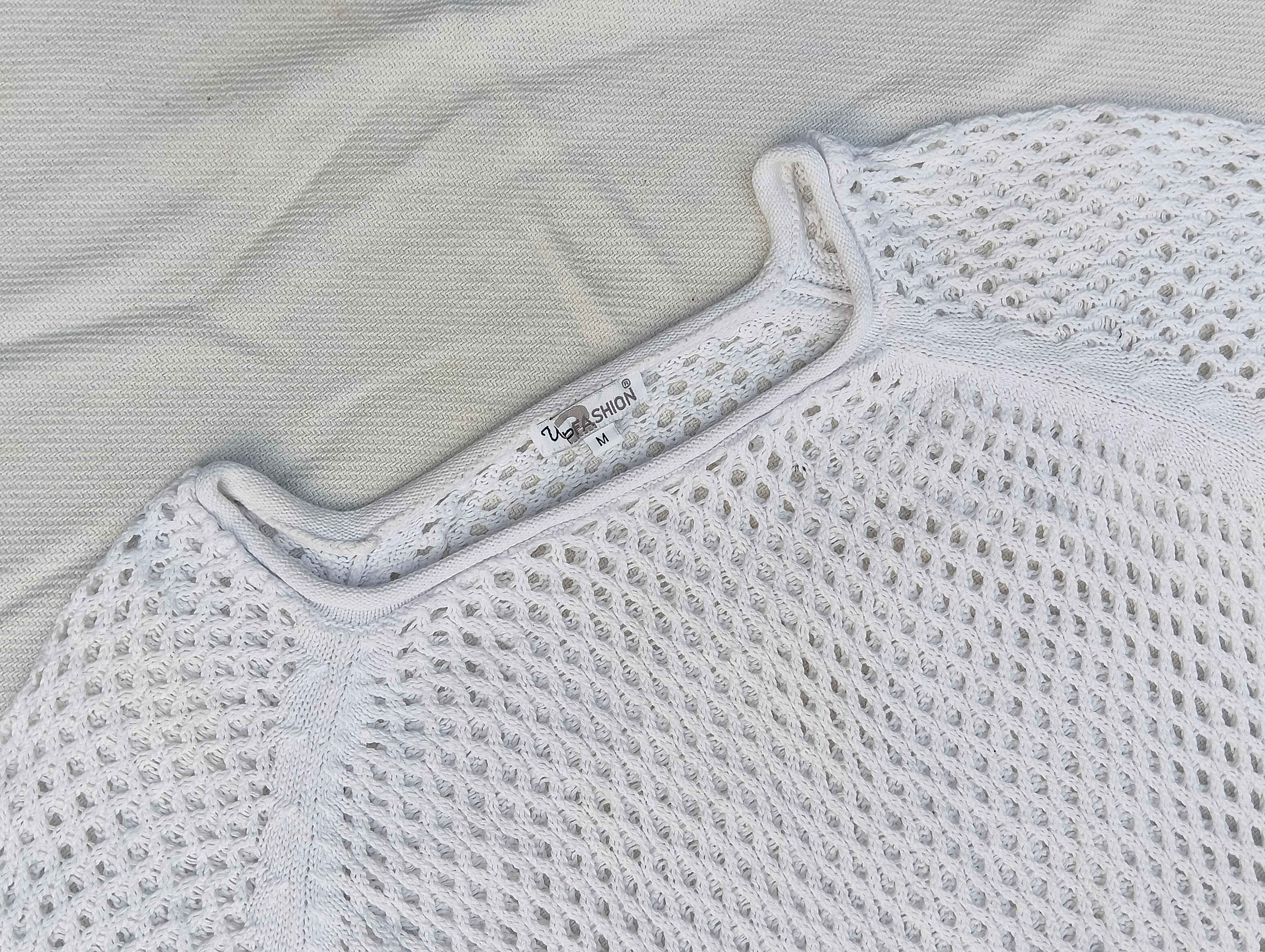 White Open-Knit/Mesh Sweater