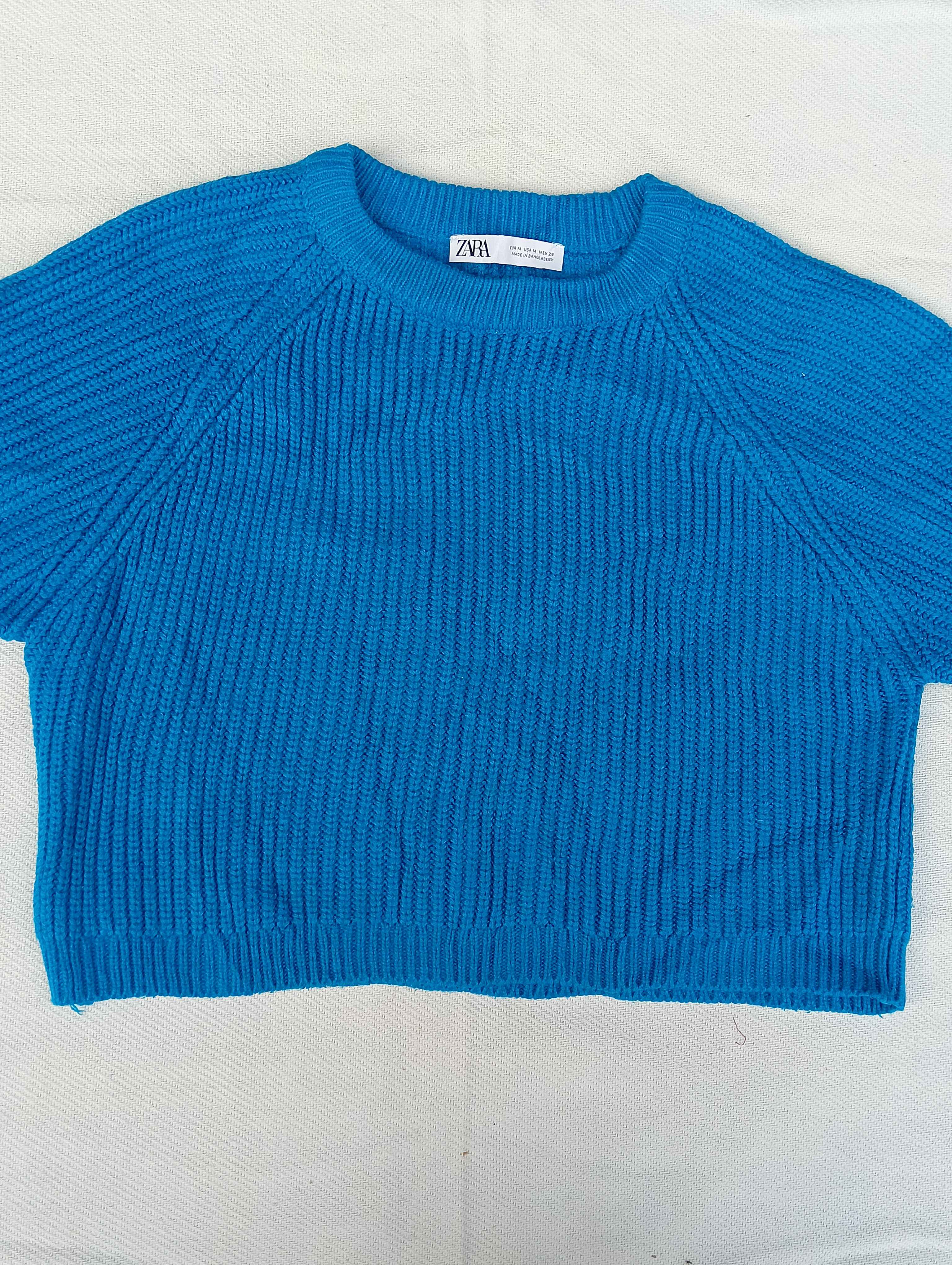 Bright Blue Ribbed Knit Cropped Jumper