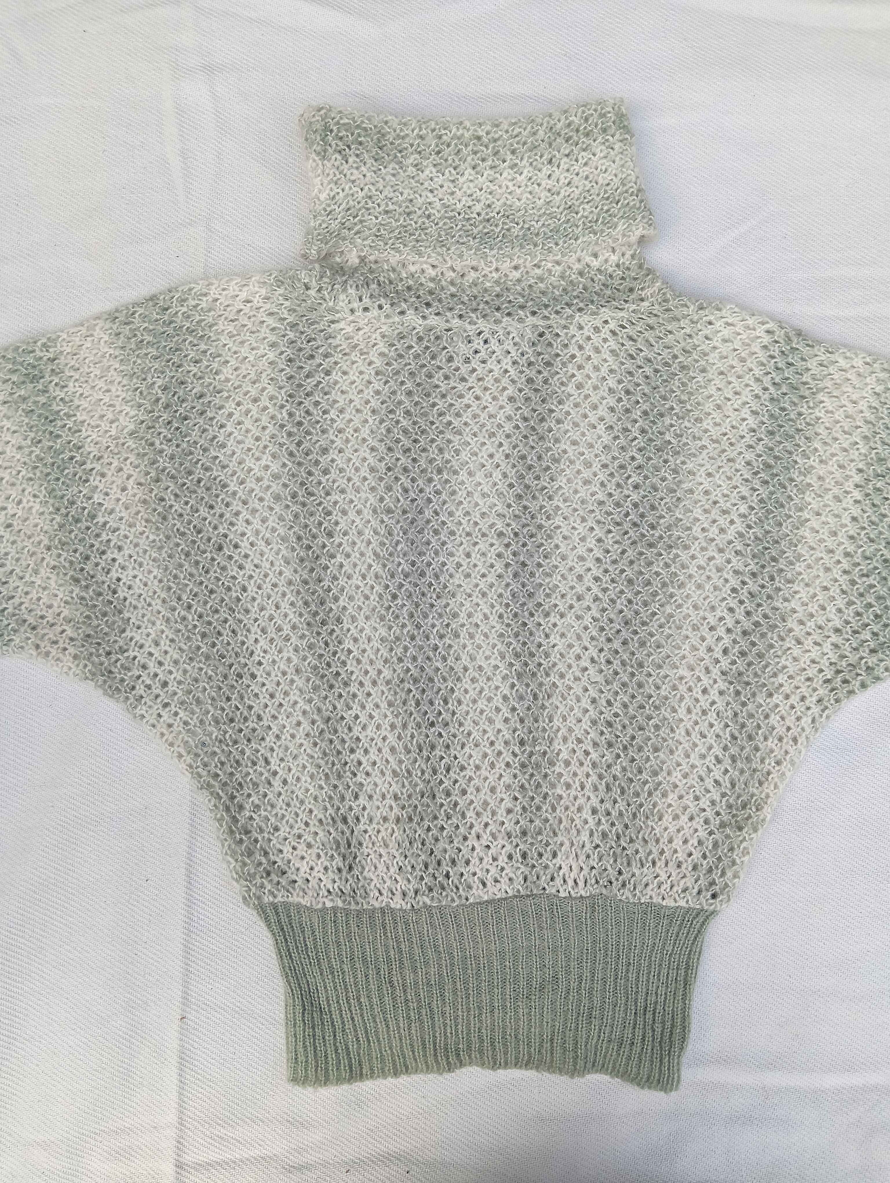 Green and White Cowl Neck Sweater